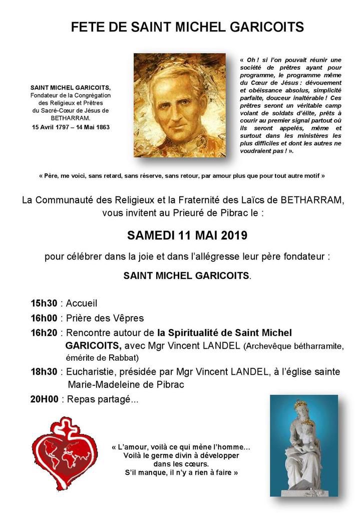 Fête de saint Michel Garicoïts le 11 mai à Pibrac
