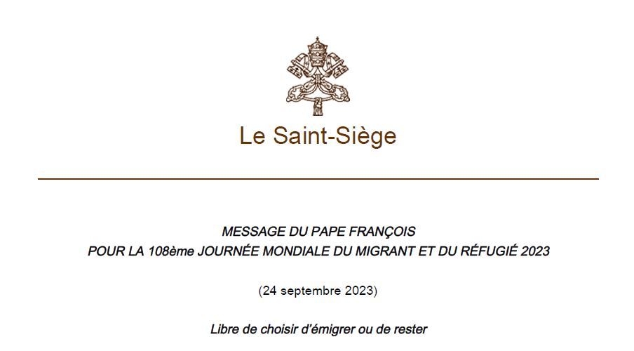 Journée Mondiale du Migrant et du Réfugié – 24 septembre 2023