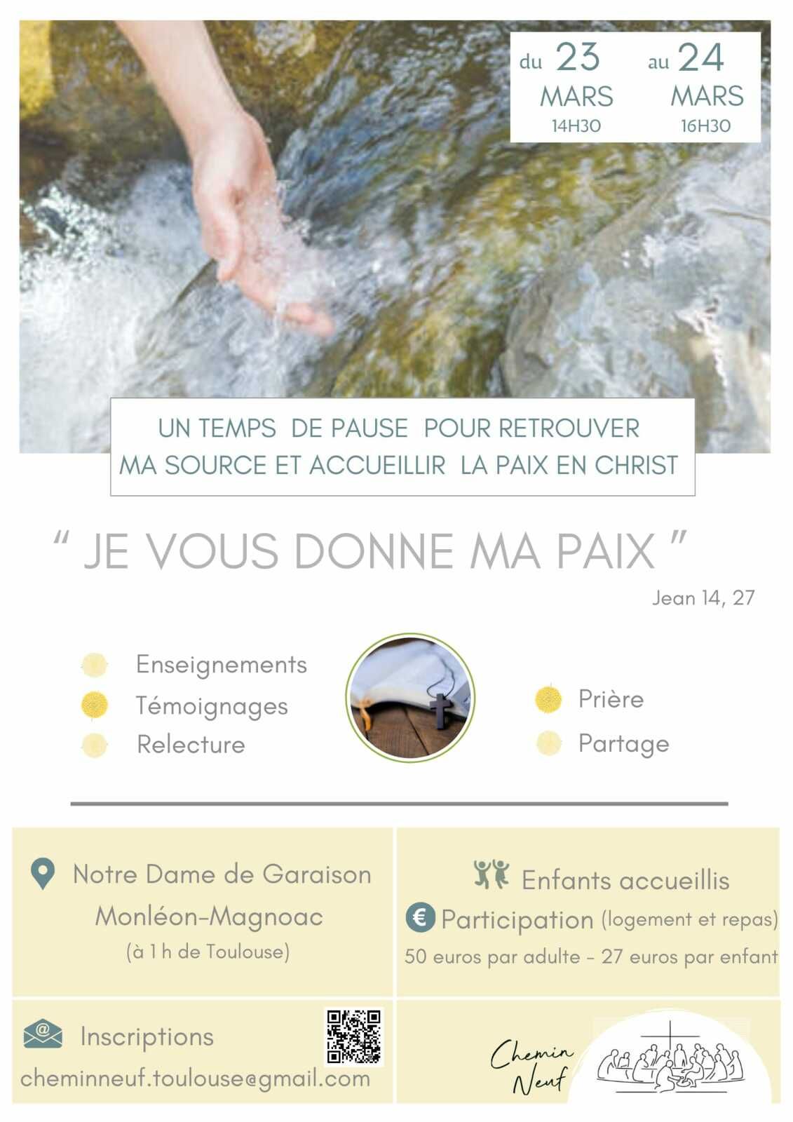 Temps de Carême – Chemin Neuf : « Je vous donne ma paix »