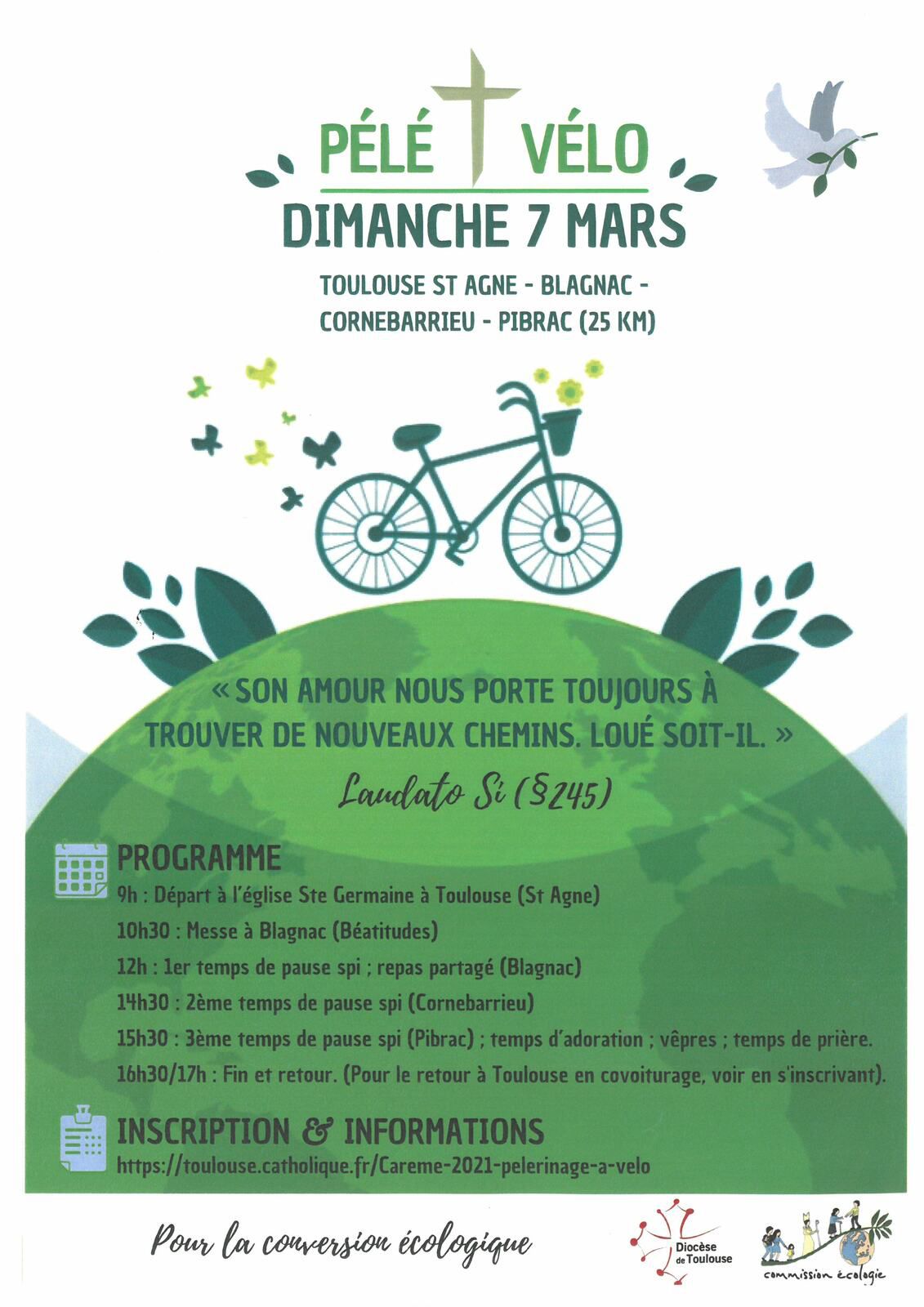 Pèlerinage à Vélo de Toulouse à Pibrac Dimanche 7 mars