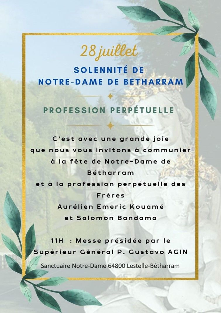 Profession perpétuelle le 28 juillet à Bétharram