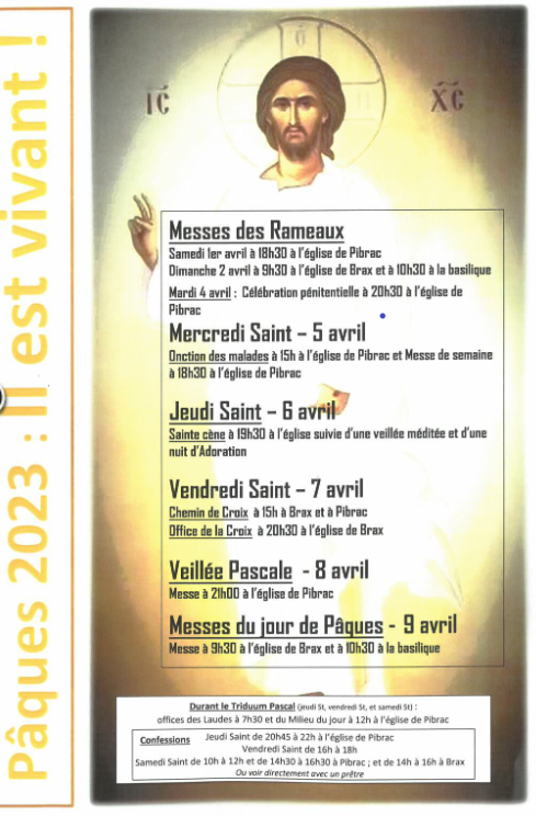Programme des messes de la Semaine Sainte 2023