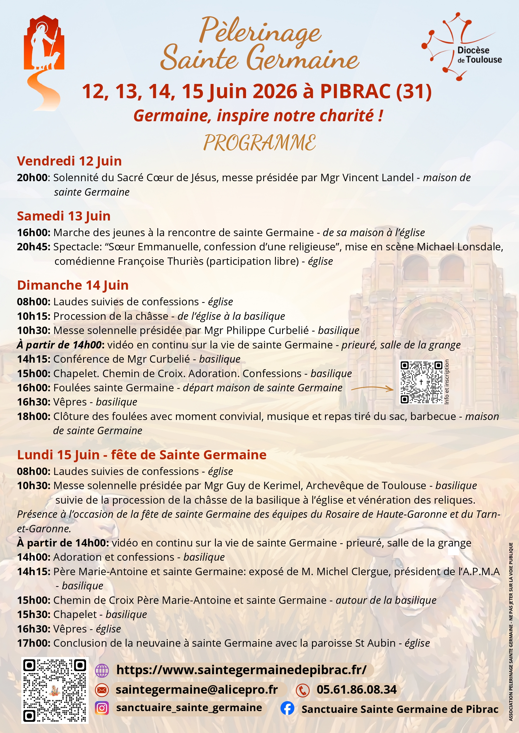 Programme du pèlerinage Sainte Germaine 2026