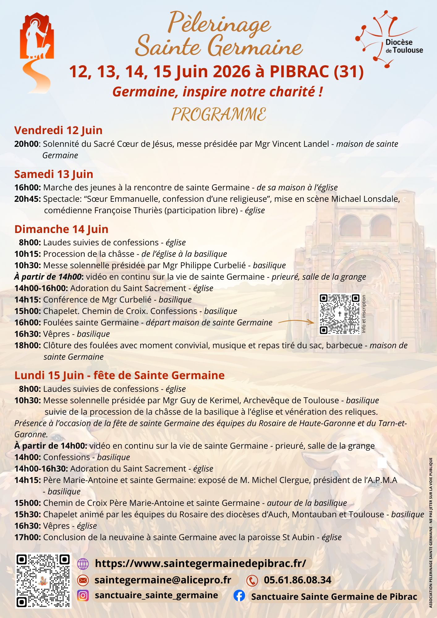 Programme du pèlerinage Sainte Germaine 2026