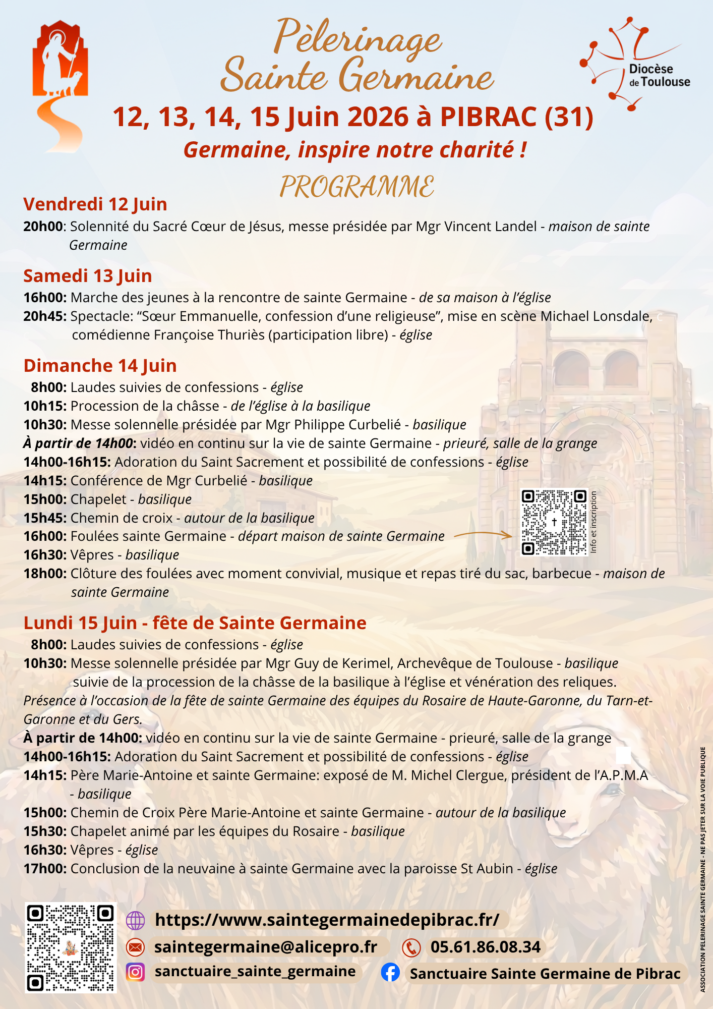 Programme du pèlerinage Sainte Germaine 2026